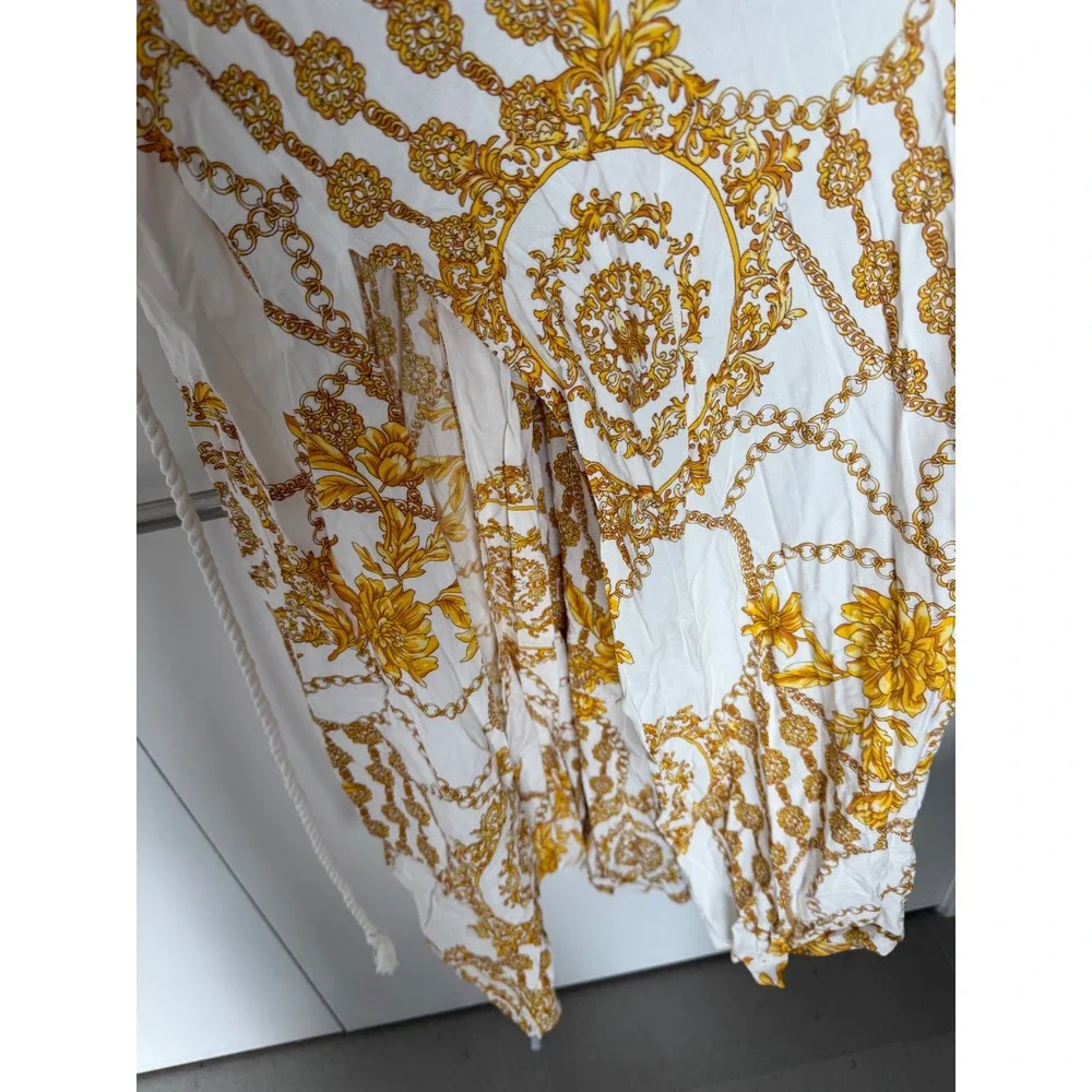 Forever 21 Baroque Chain Print Maxi Swim Cover Up White Gold Small NWT